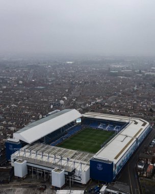 Goodison Park 'ın, Premier Lig maçı öncesinde Goodison Park, Liverpool, İngiltere' de 19 Ocak 2025 'te oynanan Everton Tottenham Hotspur maçının hava görüntüsü.