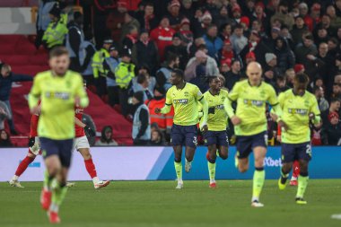 Southampton 'dan Paul Onuachu, Premier League maçı Nottingham Forest Southampton' a karşı 19 Ocak 2025 'te City Ground, Nottingham, İngiltere' de oynanan maçta 3-2 kazanma hedefini kutluyor.