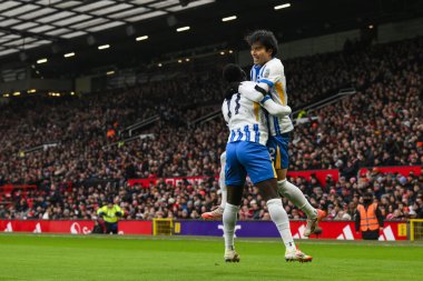 Brighton & Hove Albion takımından Yankuba Minteh, Manchester United ve Hove Albion 'ın 19 Ocak 2025' te Old Trafford, Manchester 'da oynadığı Premier League maçında 0-1 kazanma golünü kutluyor.