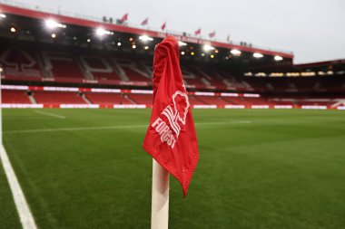 Nottingham Forest köşe bayrağı Premier Lig maçı sırasında Nottingham Forest Southampton 'a karşı City Ground, Nottingham, İngiltere, 19 Ocak 2025