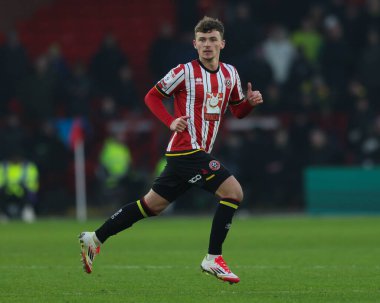 Sheffield United takımından Harrison Burrows 18 Ocak 2025 'te Sheffield United' a karşı Norwich City Bramall Lane, Sheffield, İngiltere 'de oynanan maçta