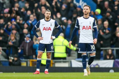 Tottenham Hotspur 'dan Radu Draguin, Evertons' un 19 Ocak 2025 'te Goodison Park, Liverpool' da oynanan Premier League maçında attığı ikinci gol sonrasında tepki gösterdi.