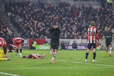 Liverpool 'lu Darwin Nez, 18 Ocak 2025' te İngiltere 'deki Gtech Community Stadyumu' nda oynanan Premier League karşılaşması Brentford-Liverpool maçında 0-1 kazanma hedefini kutluyor.