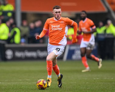 Sonny Carey of Blackpool makes a break with the ball during the Sky Bet League 1 match Blackpool vs Huddersfield Town at Bloomfield Road, Blackpool, United Kingdom, 18th January 2025 clipart