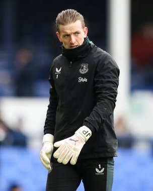 Jordan Pickford of Everton warms up prior to the Premier League match Everton vs Tottenham Hotspur at Goodison Park, Liverpool, United Kingdom, 19th January 2025 clipart