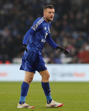 Leicester City 'den Jamie Vardy Premier League maçı sırasında Leicester City, Fulham' a karşı King Power Stadyumu, Leicester, İngiltere, 18 Ocak 2025