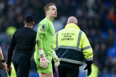 Everton 'dan Jordan Pickford, 19 Ocak 2025 tarihinde İngiltere' nin Liverpool kenti Goodison Park 'ta oynanan Premier League maçında Everton Tottenham Hotspur' a karşı kazandığı galibiyet sonrasında tepki gösterdi.