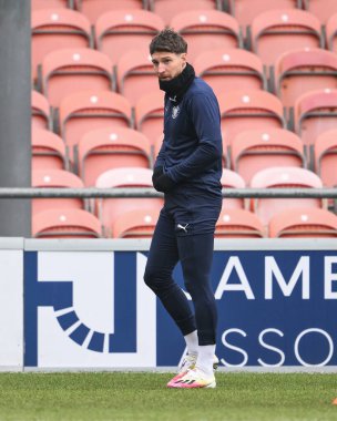 Blackpool 'dan James Husband 18 Ocak 2025' te Bloomfield Road, Blackpool 'da oynanan Blackpool-Huddersfield Town maçının öncesinde oynanan maç öncesi ısınma maçında...