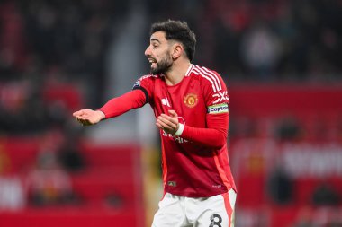 Manchester United 'dan Bruno Fernandes 19 Ocak 2025' te Old Trafford, Manchester 'da oynanan Premier League karşılaşmasında tepki gösterdi.