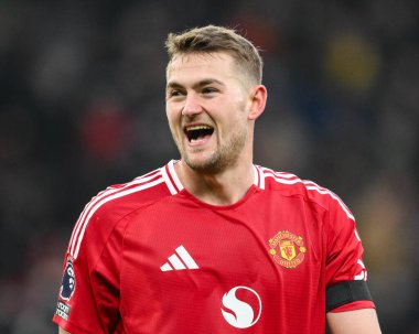 Manchester United ve Hove Albion arasında oynanan Premier Lig karşılaşmasında Manchester United 'dan Matthijs de Ligt, Manchester United ile Old Trafford, Manchester, İngiltere, 19 Ocak 2025