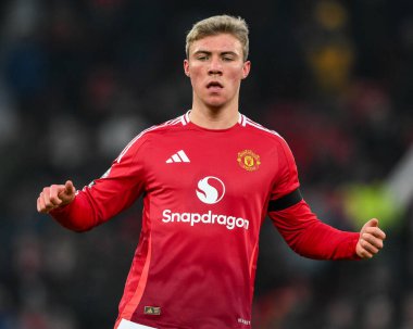 Manchester United ve Hove Albion arasında oynanan Premier Lig karşılaşmasında Manchester United 'dan Rasmus Hjlund, Manchester, İngiltere' de 19 Ocak 2025