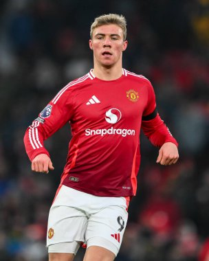 Manchester United ve Hove Albion arasında oynanan Premier Lig karşılaşmasında Manchester United 'dan Rasmus Hjlund, Manchester, İngiltere' de 19 Ocak 2025