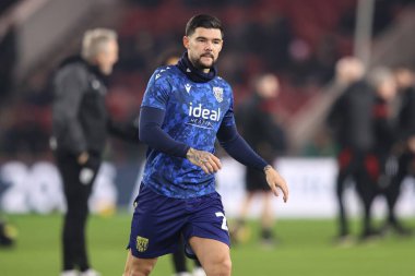 West Bromwich Albion takımından Alex Mowatt 21 Ocak 2025 'te Middlesbrough - West Bromwich Albion maçında maç öncesi ısınma maçında Riverside Stadyumu, Middlesbrough, Birleşik Krallık