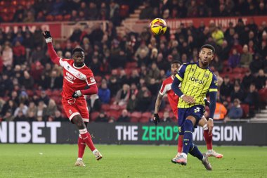 Middlesbrough takımından Emmanuel Latte Lath 21 Ocak 2025 'te Middlesbrough' da Middlesbrough-West Bromwich Albion maçında kaleye bir atış yaptı.