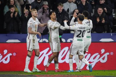 Swansea City 'den Florian Bianchini, 21 Ocak 2025' te Swansea.com Stadyumu 'nda oynanan Swansea City-Sheffield United maçında takımının ilk golünü atmasını kutluyor.