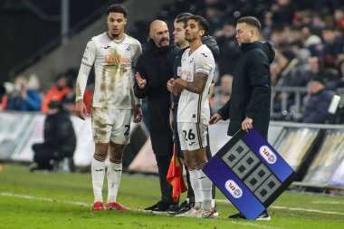 Swansea City teknik direktörü Luke Williams, 21 Ocak 2025 'te Swansea.com Stadyumu' nda oynanan Sky Bet Şampiyonası maçında Kyle Naughton 'a son talimatları veriyor.