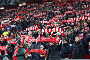 Liverpool taraftarları eşarpları UEFA Şampiyonlar Ligi - Lig Sahnesi Liverpool - Liverpool - Anfield, Liverpool, İngiltere, 21 Ocak 2025
