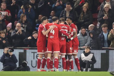 Middlesbrough 'dan Ben Doak, 21 Ocak 2025' te Middlesbrough, Birleşik Krallık 'taki Riverside Stadyumu' nda oynanan Middlesbrough-West Bromwich Albion maçında 2-0 kazanma hedefini kutluyor.