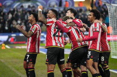 Sheffield United takımlarından Harrison Burrows, 21 Ocak 20255 'te Swansea.com Stadyumu' nda oynanan Swansea City-Sheffield United maçında takımının ikinci golünü kutluyor.