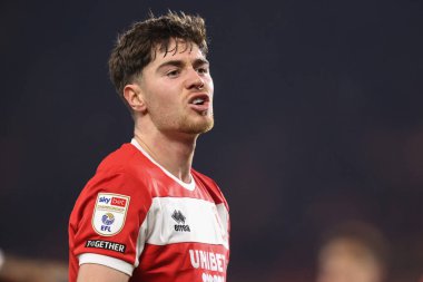 Middlesbrough takımından Hayden Hackney, 21 Ocak 2025 'te Middlesbrough, İngiltere' deki Riverside Stadyumu 'nda oynanan Middlesbrough-West Bromwich Albion maçında 1-0 kazanma hedefini kutluyor.