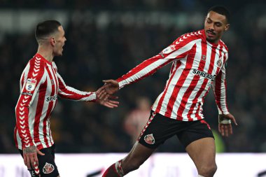 Sunderland 'dan Wilson Isidor, 21 Ocak 2025' te İngiltere 'nin Pride Park Stadyumu' nda oynanan Derby County - Sunderland maçında izin verilmeyen golü kutluyor.