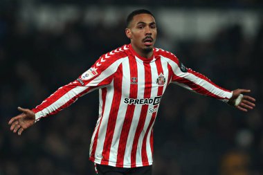 Sunderland 'dan Wilson Isidor, 21 Ocak 2025' te İngiltere 'nin Pride Park Stadyumu' nda oynanan Derby County - Sunderland maçında izin verilmeyen golü kutluyor.