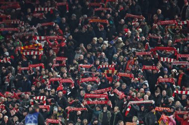 Liverpool taraftarları eşarpları UEFA Şampiyonlar Ligi - Lig Sahnesi Liverpool - Liverpool - Anfield, Liverpool, İngiltere, 21 Ocak 2025