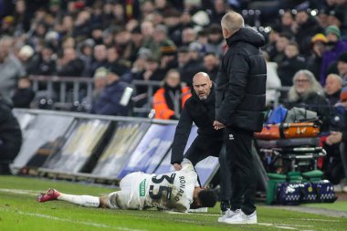 Swansea City teknik direktörü Luke Williams, Swansea City 'nin Swansea.com Stadyumu' nda oynanan Swansea City - Sheffield United maçında yaralanan Swansea City 'li Ronald' a bakıyor.