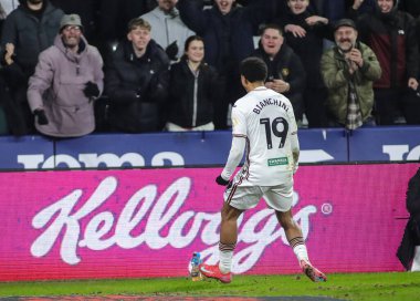 Swansea City 'den Florian Bianchini, 21 Ocak 2025' te Swansea.com Stadyumu 'nda oynanan Swansea City-Sheffield United maçında takımının ilk golünü atmasını kutluyor.