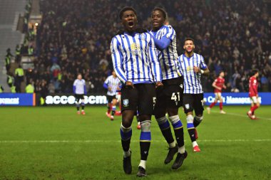 Sheffield 'li Di' Shon Bernard, 22 Ocak 2025 'te Sheffield, İngiltere' de Çarşamba günü oynanan ve Bristol City 'ye karşı oynanan Gökyüzü İddia Şampiyonası maçında golünü kutluyor.