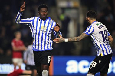 Sheffield 'li Di' Shon Bernard, 22 Ocak 2025 'te Sheffield, İngiltere' de Çarşamba günü oynanan ve Bristol City 'ye karşı oynanan Gökyüzü İddia Şampiyonası maçında golünü kutluyor.