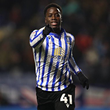 Sheffield Wednesday 'den Djeidi Gassama, 22 Ocak 2025' te İngiltere 'nin Sheffield kentinde Çarşamba günü Bristol City' ye karşı oynanan Gökyüzü İddia Şampiyonası maçında golünü kutluyor.