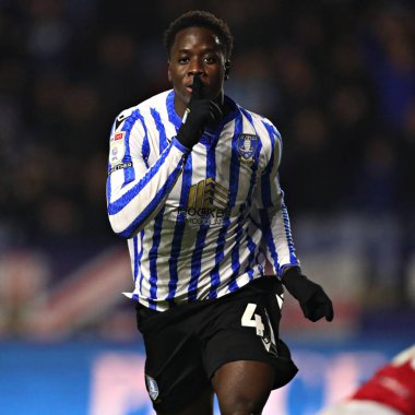Sheffield Wednesday 'den Djeidi Gassama, 22 Ocak 2025' te İngiltere 'nin Sheffield kentinde Çarşamba günü Bristol City' ye karşı oynanan Gökyüzü İddia Şampiyonası maçında golünü kutluyor.