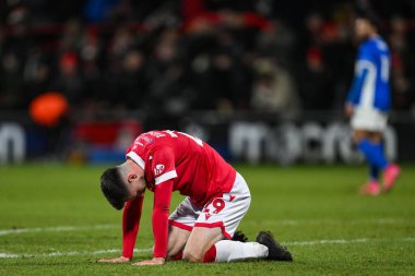 Ryan Barnett of Wrexham is dejected at the final whistle of the Sky Bet League 1 match Wrexham vs Birmingham City at SToK Cae Ras, Wrexham, United Kingdom, 23rd January 2025 clipart