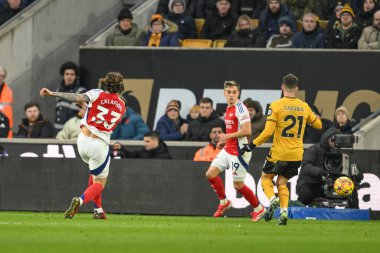 Arsenal 'den Riccardo Calafiori Premier League maçında Wolverhampton Wanderers, Molineux, Wolverhampton, Birleşik Krallık' ta 25 Ocak 2025 'te Arsenal' e karşı 0-1 berabere kaldı.