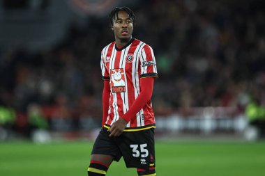 Sheffield United takımından Andre Brooks 24 Ocak 2025 'te Sheffield United, Sheffield Lane, İngiltere' de Hull City 'ye karşı oynadığı maçta...