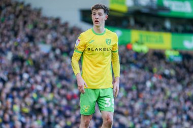 Norwich City 'den Kellen Fisher, 25 Ocak 2025' te Norwich City 'nin Carrow Road, Norwich City' e karşı oynadığı Sky Bet Şampiyonası maçında tepki gösterdi.