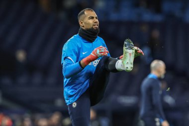 Chelsea 'den Robert Snchez Premier League maçında ısınma turunda Manchester City Chelsea' ye karşı Etihad Stadyumu, Manchester, İngiltere, 25 Ocak 2025