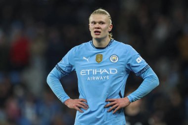 Manchester City 'nin Chelsea' ye karşı oynadığı Premier League maçında Manchester City 'den Erling Haaland, Etihad Stadyumu, Manchester, Birleşik Krallık, 25 Ocak 2025