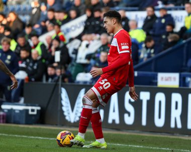 Neto Borges of Middlesbrough passes the ball backwards during the Sky Bet Championship match Preston North End vs Middlesbrough at Deepdale, Preston, United Kingdom, 25th January 2025 clipart