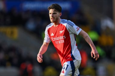 Arsenal 'den Declan Rice Premier Lig karşılaşmasında Wolverhampton Wanderers, Molineux, Wolverhampton, Birleşik Krallık' ta Arsenal 'e karşı, 25 Ocak 2025