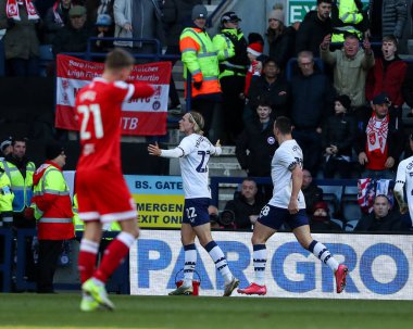 Preston North End 'den Stefn Teitur rarson 25 Ocak 2025' te Deepdale, Preston, İngiltere 'de oynanan Sky Bet Şampiyonası maçında golü 1-0 atmayı kutluyor.
