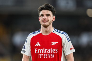 Arsenal 'den Declan Rice Premier Lig karşılaşmasında Wolverhampton Wanderers, Molineux, Wolverhampton, Birleşik Krallık' ta Arsenal 'e karşı, 25 Ocak 2025
