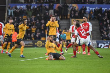 Wolverhampton Wanderers 'dan Matheus Cunha, 25 Ocak 2025' te Molineux, Wolverhampton, Birleşik Krallık 'ta oynanan Premier Lig maçında Wolverhampton Wanderers-Arsenal maçında attığı ıska atışa tepki gösterdi.