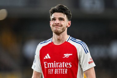 Arsenal 'den Declan Rice Premier Lig karşılaşmasında Wolverhampton Wanderers, Molineux, Wolverhampton, Birleşik Krallık' ta Arsenal 'e karşı, 25 Ocak 2025