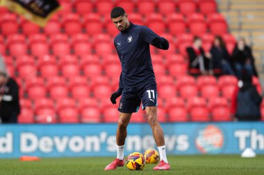 Blackpool 'dan Ashley Fletcher 25 Ocak 2025' te St James 'Park, Exeter, İngiltere' de oynanan Sky Bet 1 maçı öncesinde oynanan ısınma maçında
