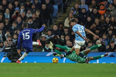 Manchester City 'den Ederson, Manchester City' nin Chelsea 'ye karşı oynadığı Premier Lig maçında 25 Ocak 2025' te İngiltere 'nin Etihad Stadyumu' nda Chelsea 'li Nicolas Jackson' ın atışını kurtardı.