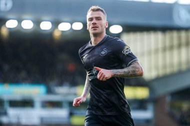 Swansea City AFC 'den Josh Tymon, 25 Ocak 2025' te Norwich City 'nin Carrow Road, Norwich City' e karşı oynadığı Sky Bet Şampiyonası maçında görev başında.