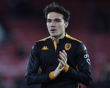 Hull City 'den Kyle Joseph 24 Ocak 2025' te İngiltere 'nin Bramall Lane kentinde oynanan Sheffield United-Hull City maçında maç öncesi ısınma maçında...