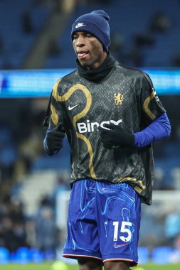 Chelsea 'den Nicolas Jackson Premier League maçında Manchester City Chelsea' ye karşı 25 Ocak 2025 'te Etihad Stadyumu' nda oynanan ısınma maçında